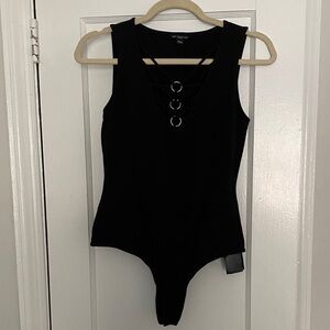 Guess Black Sleeveless Ring-Front Bodysuit